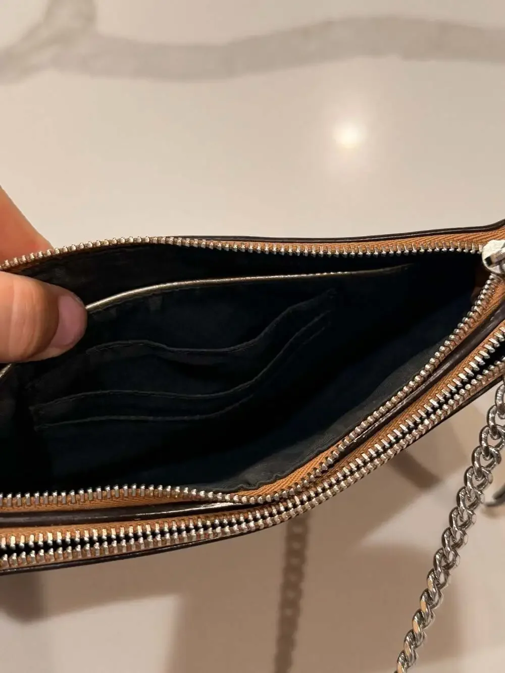 Coach Brown Leather Crossbody Bag Silver Chain